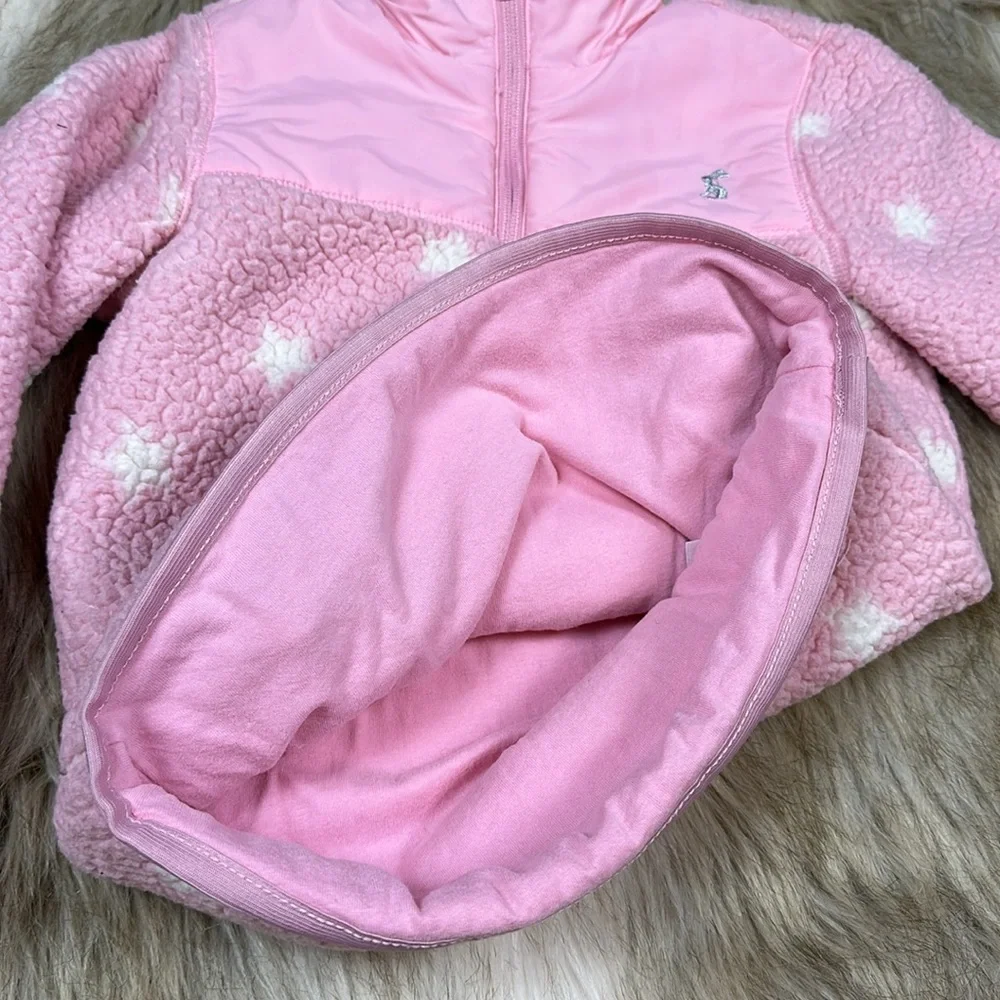 Joules Girls Pink Star Sherpa Fleece Half Zip Pullover Size 5